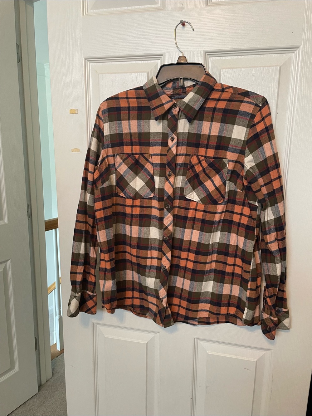Natural reflection  Plaid Button-Up Shirt - acorn brown green cotton. Large